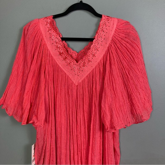 Tropical Escape Hawaiian dress Medium VTG gauzy mumu flutter sleeve 70's - Picture 11 of 14